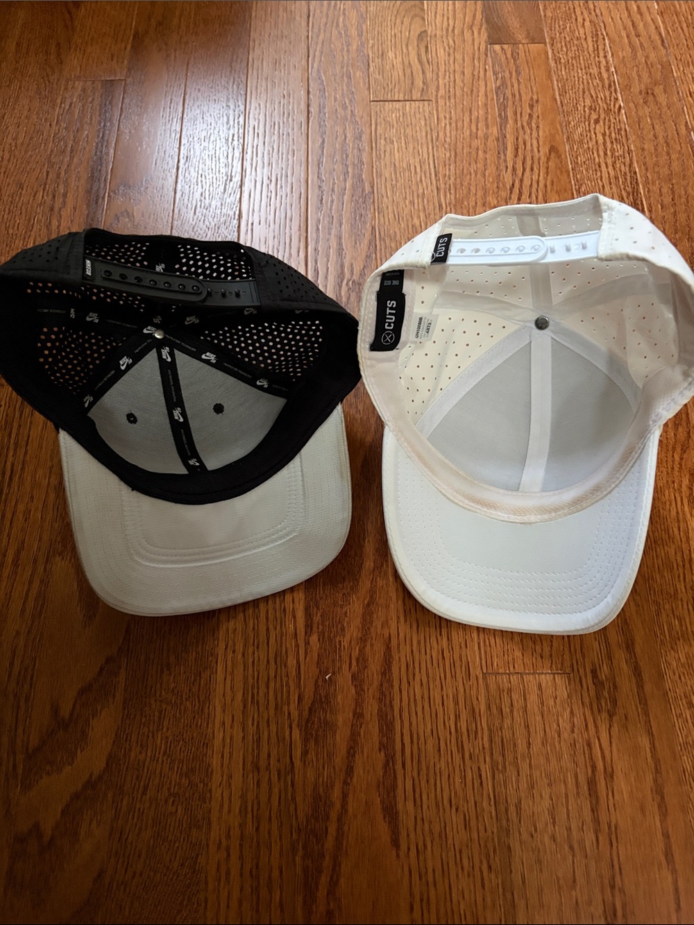 Hat Two-Pack: Black and White Athletic Material Caps - Picture 2 of 2